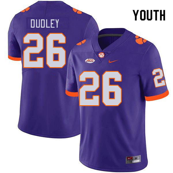 Youth #26 T.J. Dudley Clemson Tigers College Football Jerseys Stitched-Purple